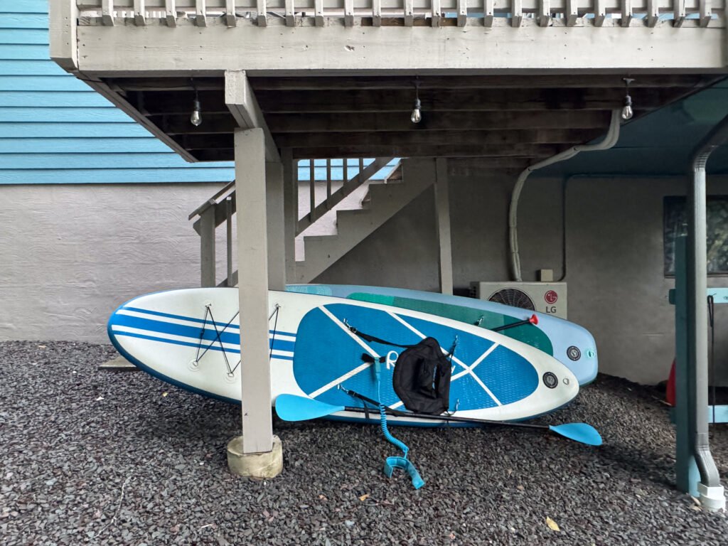 Paddle boards on site, included with every rental at the Quiet Pond Lookout.